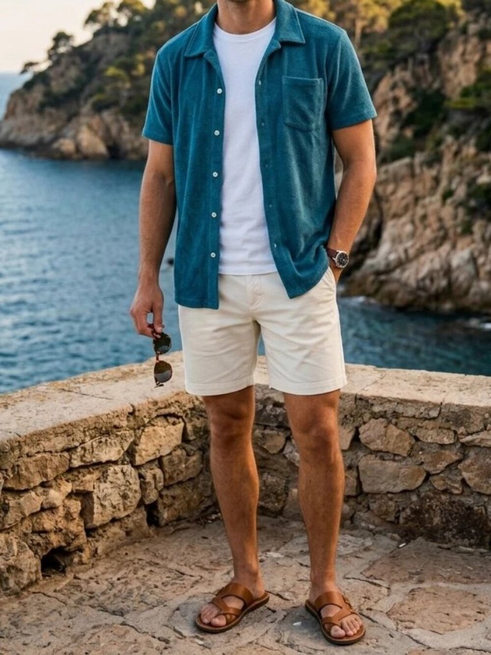 Criquet Terrycloth Buttondown Men's Shirt Collared Short Sleeves Solid L 290660